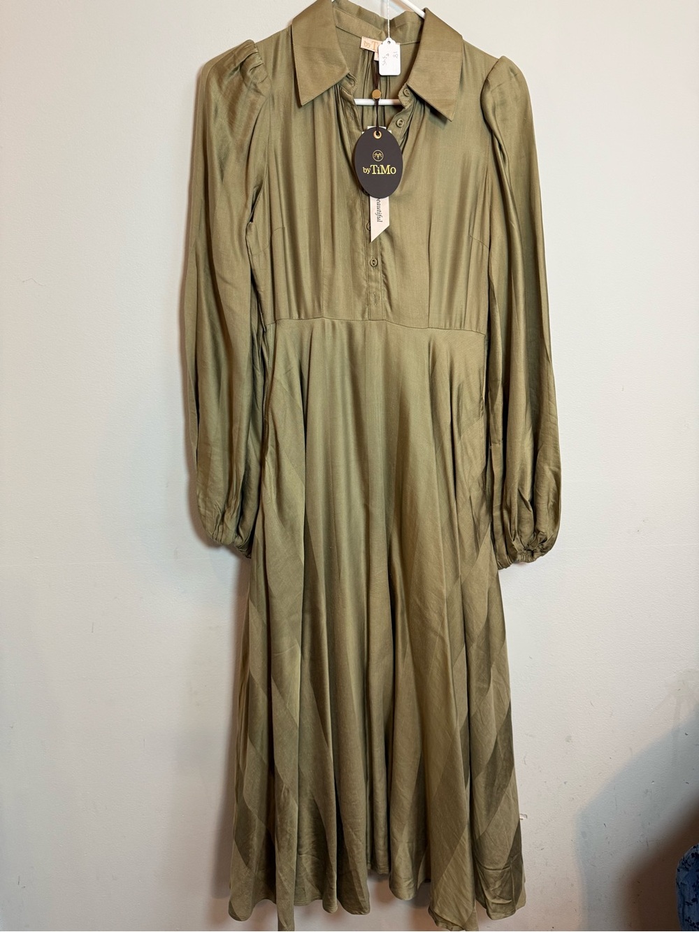 TiMo Olive Green Long Sleeve Midi Dress